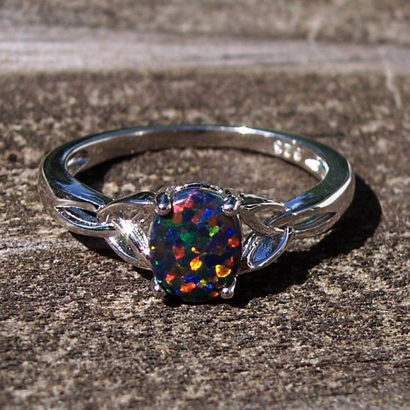 925 STERLING SILVER  Oval Lab Created Black Opal Ring - Picture 3 of 16